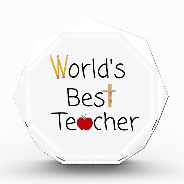 World’s Best Teacher Cool School Supplies Acrylic Award (Front)