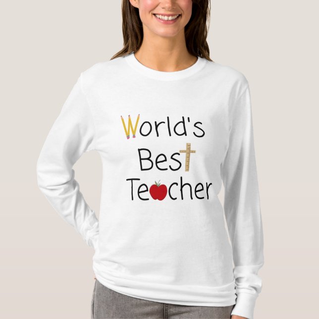 World’s Best Teacher Cool School Supplies T-Shirt (Front)