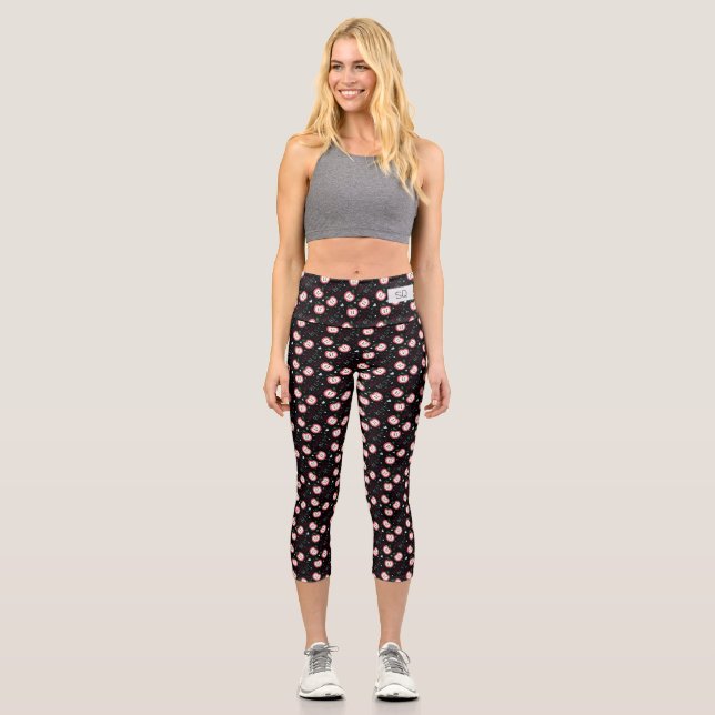 World’s Best Teacher, Cute Apples with Monogram Capri Leggings (Front)