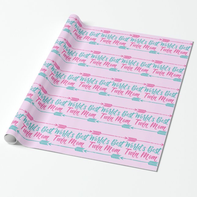 World’s Best Twin Mom Pretty Mother’s Day Wrapping Paper (Unrolled)