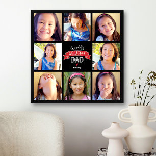 World’s Greatest Dad 8 Photo Collage Red Banner Poster