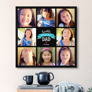 World’s Greatest Dad 8 Photo Collage Teal Banner Poster