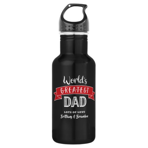 World’s Greatest Dad Cool Modern Red Banner, Black Stainless Steel Water Bottle