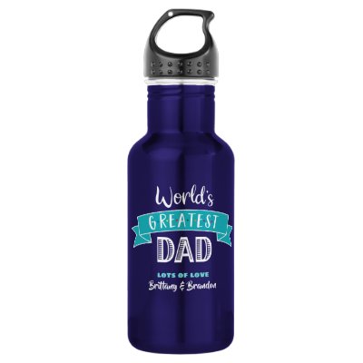 World’s Greatest Dad Cool Modern Teal Banner, Navy Stainless Steel Water Bottle