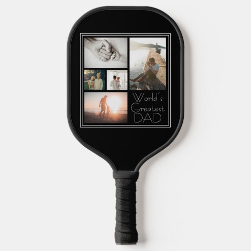 Worlds Greatest Dad Family Child 5 Photo Collage Pickleball Paddle