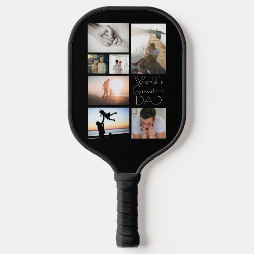 Worlds Greatest Dad Family Child 7 Photo Collage Pickleball Paddle