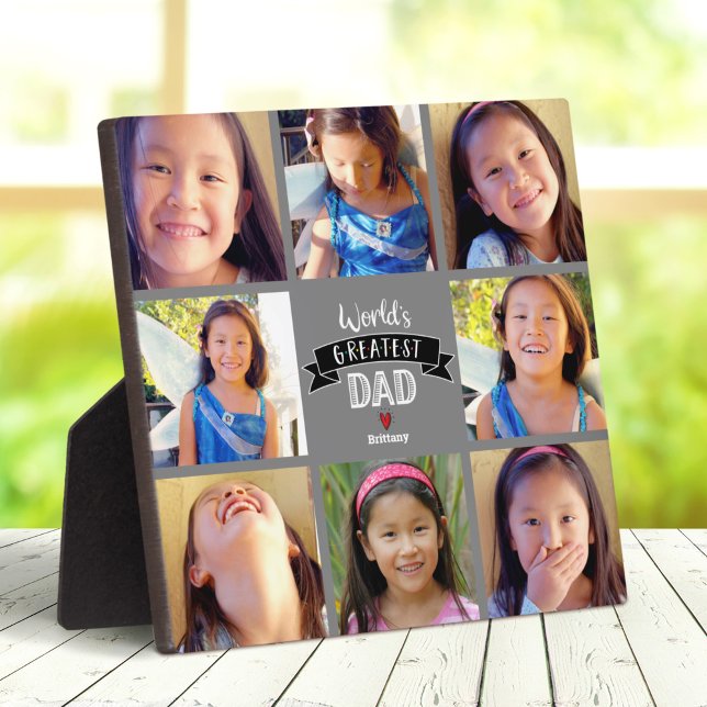 World’s Greatest Dad Modern 8 Photo Collage Gray Plaque (Creator Uploaded)