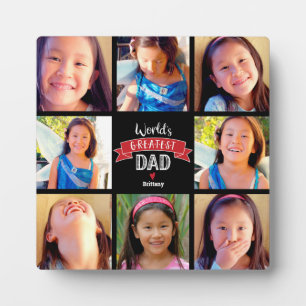 World’s Greatest Dad Red Banner 8 Photo Collage Plaque
