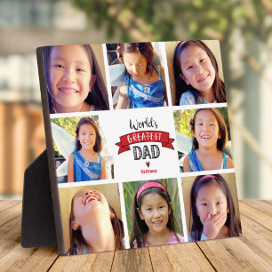 World’s Greatest Dad Red Banner 8 Photo Collage Plaque