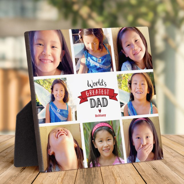 World’s Greatest Dad Red Banner 8 Photo Collage Plaque (Creator Uploaded)