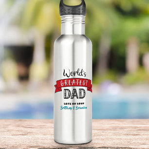 World’s Greatest Dad Red Banner Cool Bold Modern Stainless Steel Water Bottle