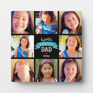 World’s Greatest Dad Teal Banner 8 Photo Collage Plaque