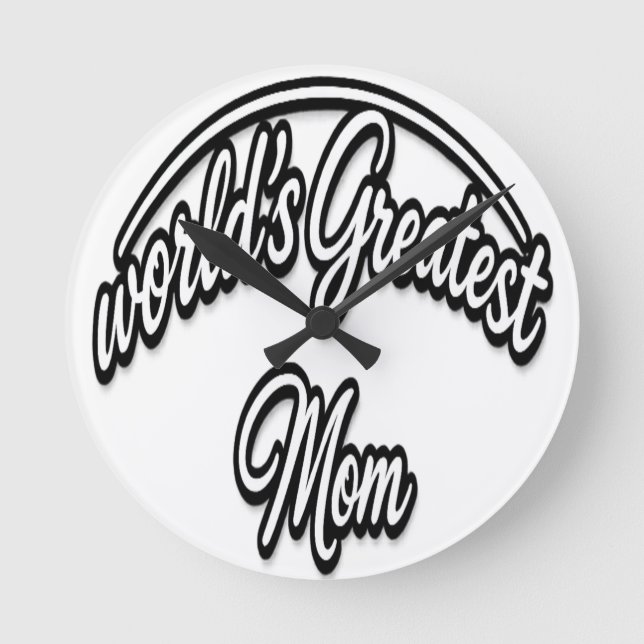 World’s Greatest Mom Elegant Cursive Design Round Clock (Front)