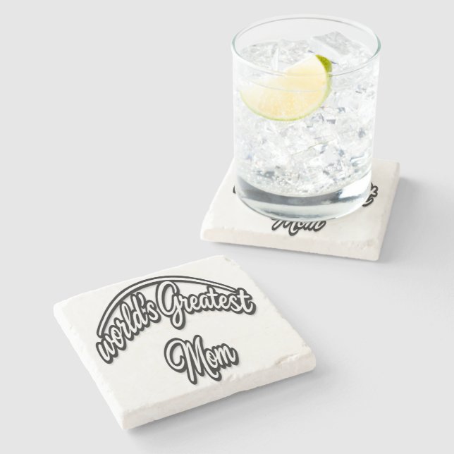 World’s Greatest Mom Elegant Cursive Design Stone Coaster (Side)