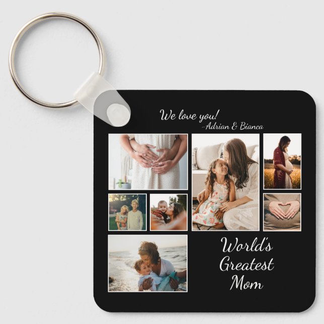 World’s Greatest Mom Family Child 7 Photo Collage Keychain (Front)