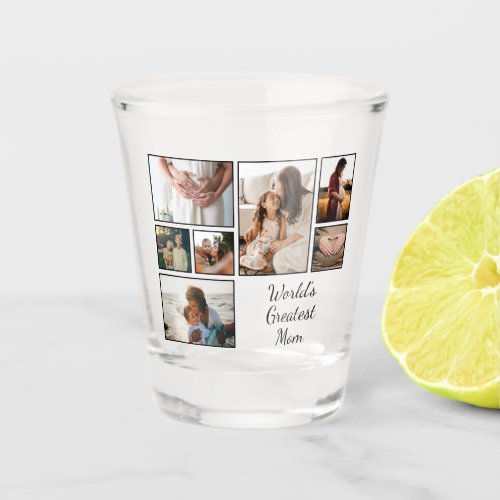 Worlds Greatest Mom Family Child 7 Photo Collage Shot Glass