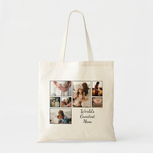Worldâs Greatest Mom Family Child 7 Photo Collage Tote Bag