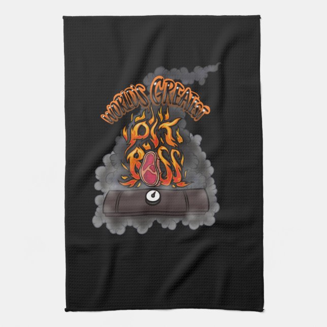 World’s greatest pit boss  apron kitchen towel (Vertical)