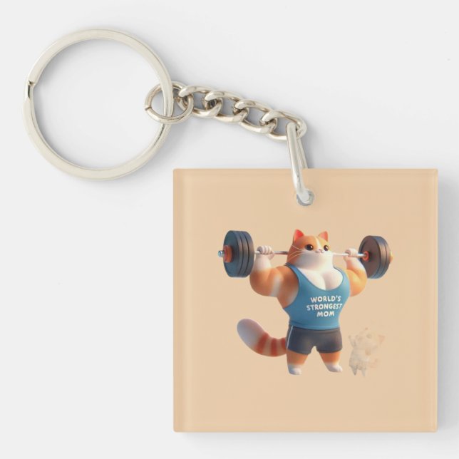 World’s Strongest Mom Cat Keychain (Front)