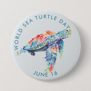 World Sea Turtle Day, watercolor sea turtle Button