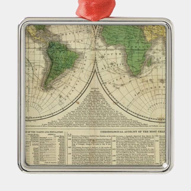 World shown as two hemispheres metal ornament (Front)