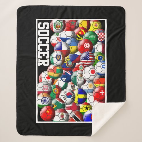 World Soccer Balls with World Flags Sherpa Blanket