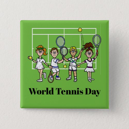 World Tennis Day Cartoon Tennis Players Button