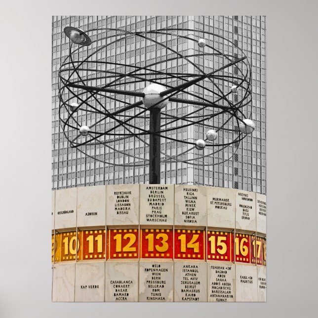 World Time Clock,Alexanderplatz,Berlin,Part B&W Poster (Front)