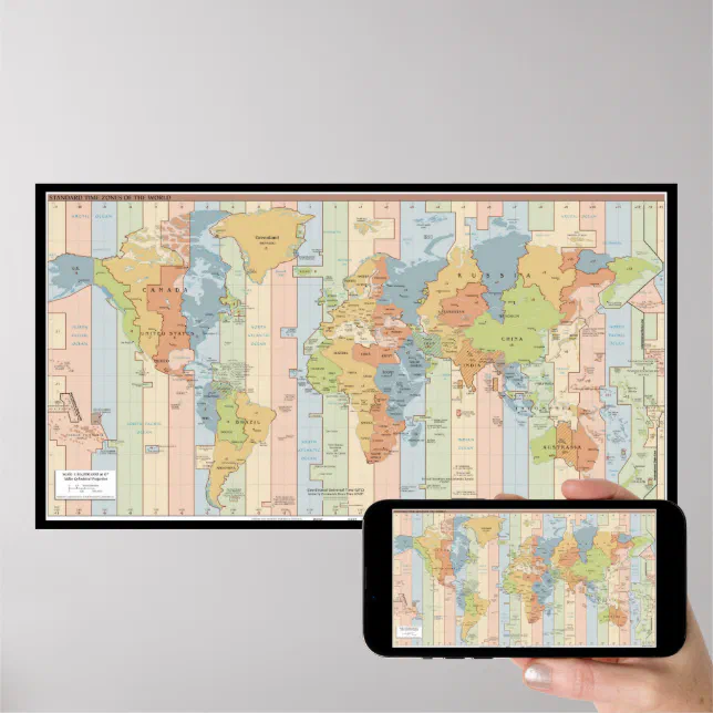 World Time Zone Map Poster Zazzle 0964