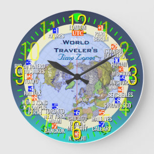 World Time Zones Large Clock