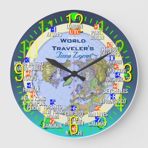 World Time Zones Large Clock