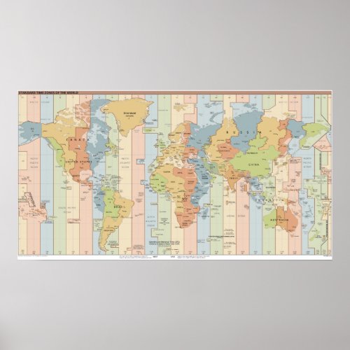 World Time Zones Map Poster