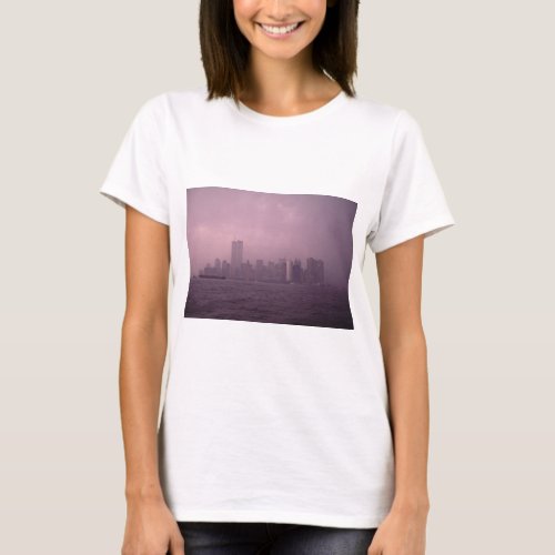 World Trade Center And Manhattan Skyline In Fog T_Shirt