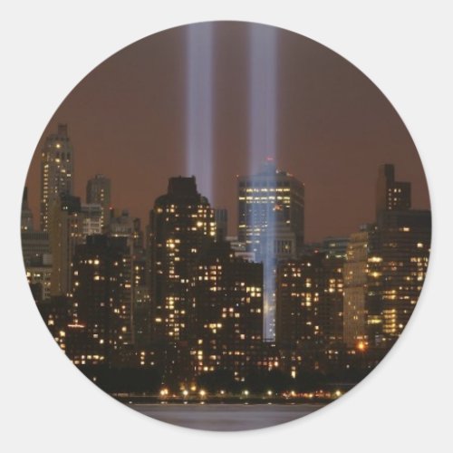 World trade center tribute in light in New York Classic Round Sticker