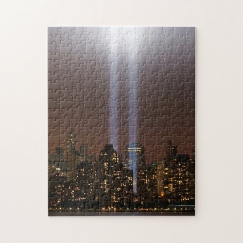 World trade center tribute in light in New York Jigsaw Puzzle