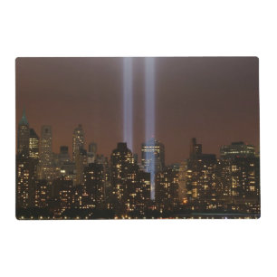 World trade center tribute in light in New York. Placemat