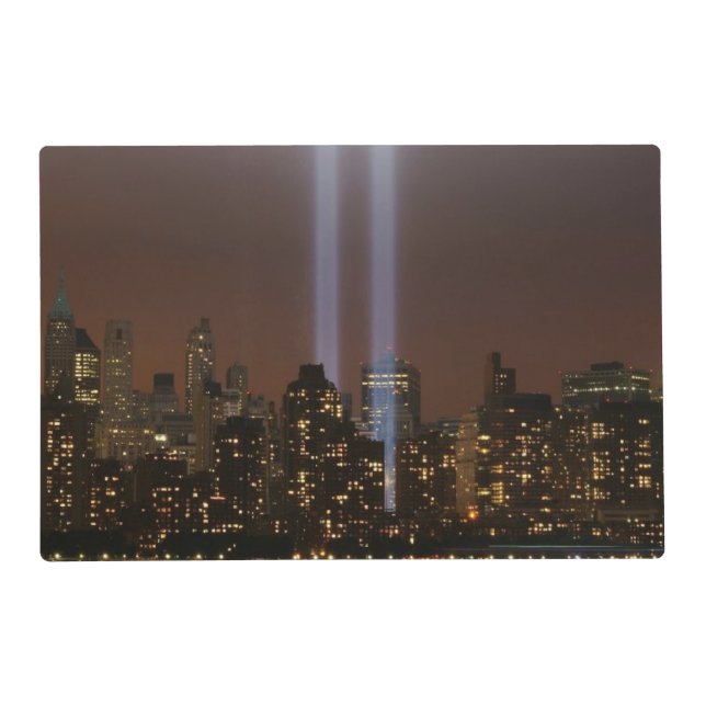 World trade center tribute in light in New York. Placemat (Front)