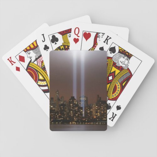 World trade center tribute in light in New York Poker Cards