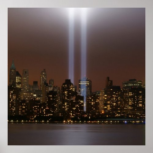 World trade center tribute in light in New York Poster