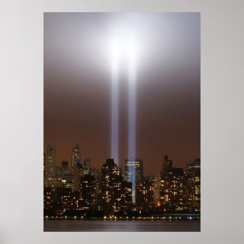 World trade center tribute in light in New York Poster
