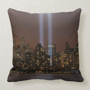 World trade center tribute in light in New York. Throw Pillow