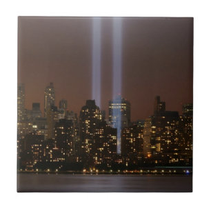 World trade center tribute in light in New York. Tile