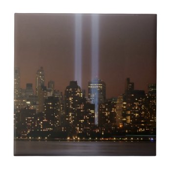 World Trade Center Tribute In Light In New York. Tile by iconicnewyork at Zazzle