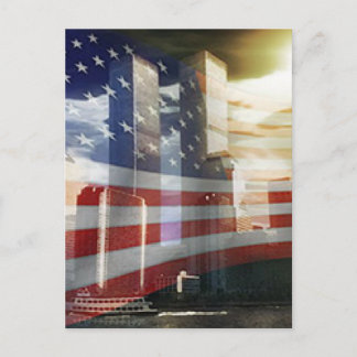 World Trade Center with Flag Postcard
