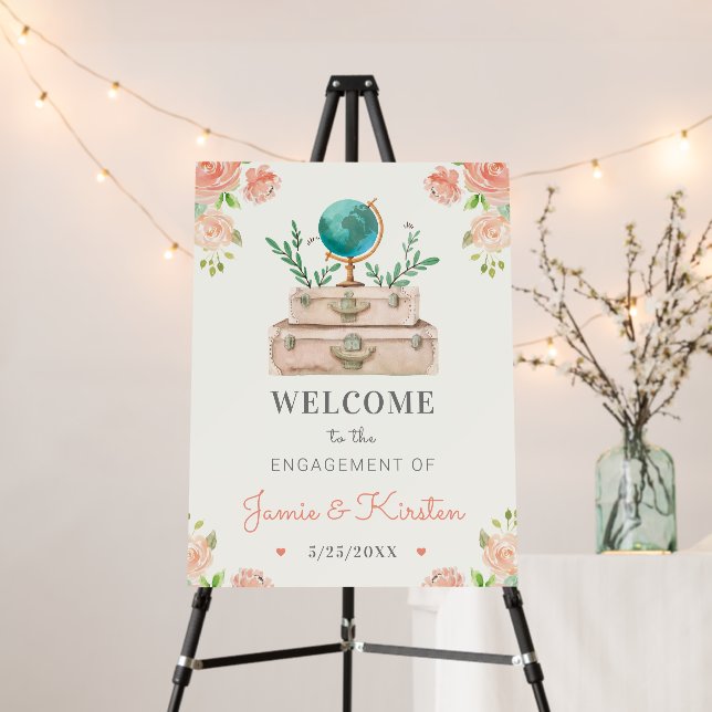 World Travel Adventure Engagement Party Welcome Foam Board (In Situ (Stand))