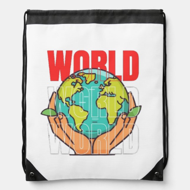 World – Travel Adventure Globe Design Drawstring Bag (Front)