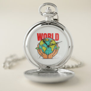 World – Travel Adventure Globe Design Pocket Watch