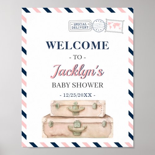 World Travel Adventure Neutral Baby Shower Welcome Poster