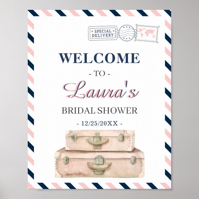 World Travel Airline Bridal Shower Navy Welcome Poster (Front)