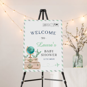 World Travel Airplane Boy Baby Shower Mint Gray Foam Board